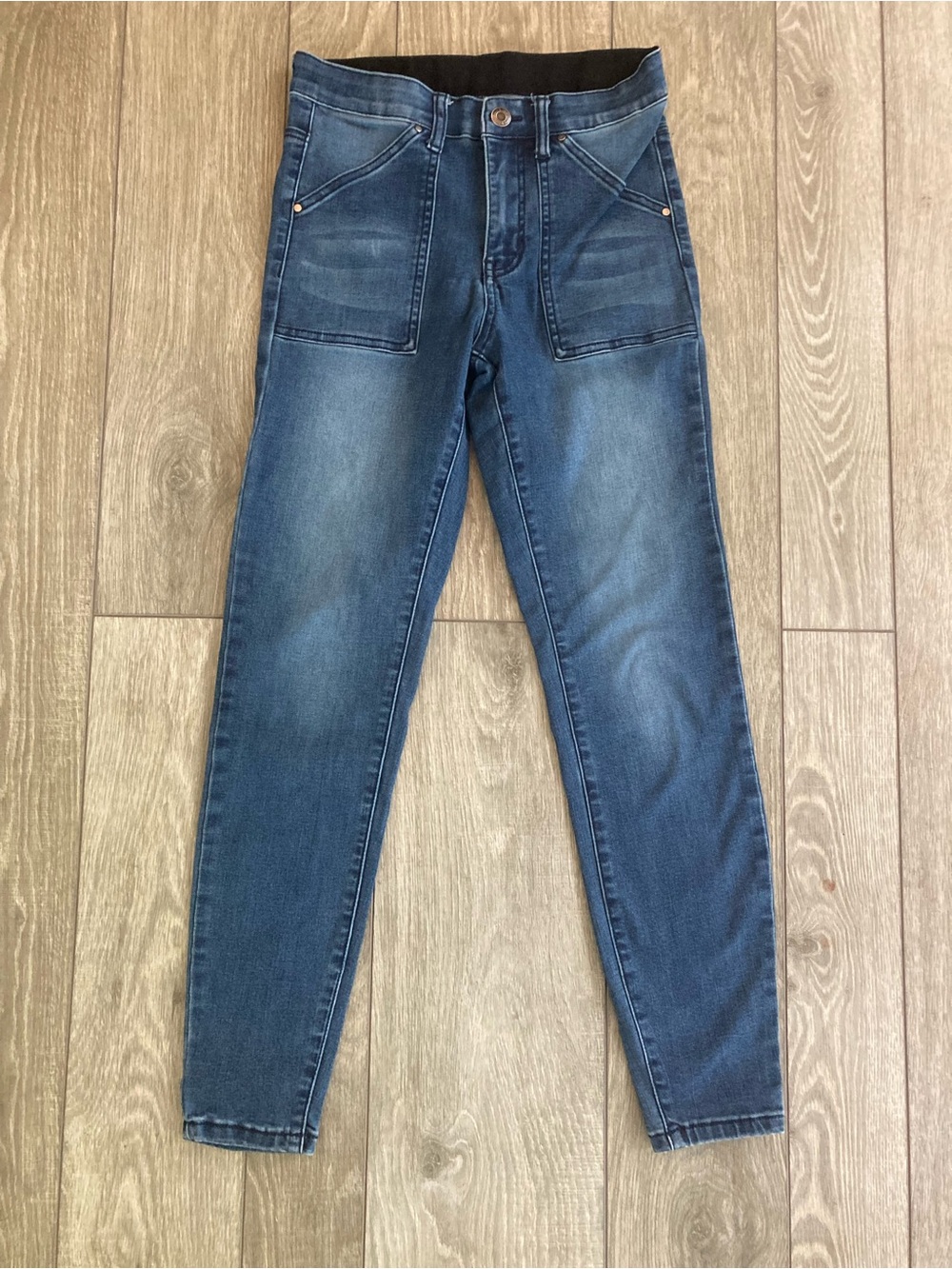 Grace & Lace Dark Blue Stretch Jeggings with Front Patch Pockets